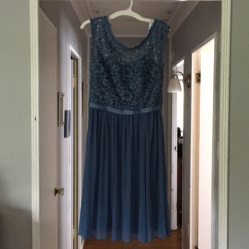 Bridesmaids dress. Short. Steel blue